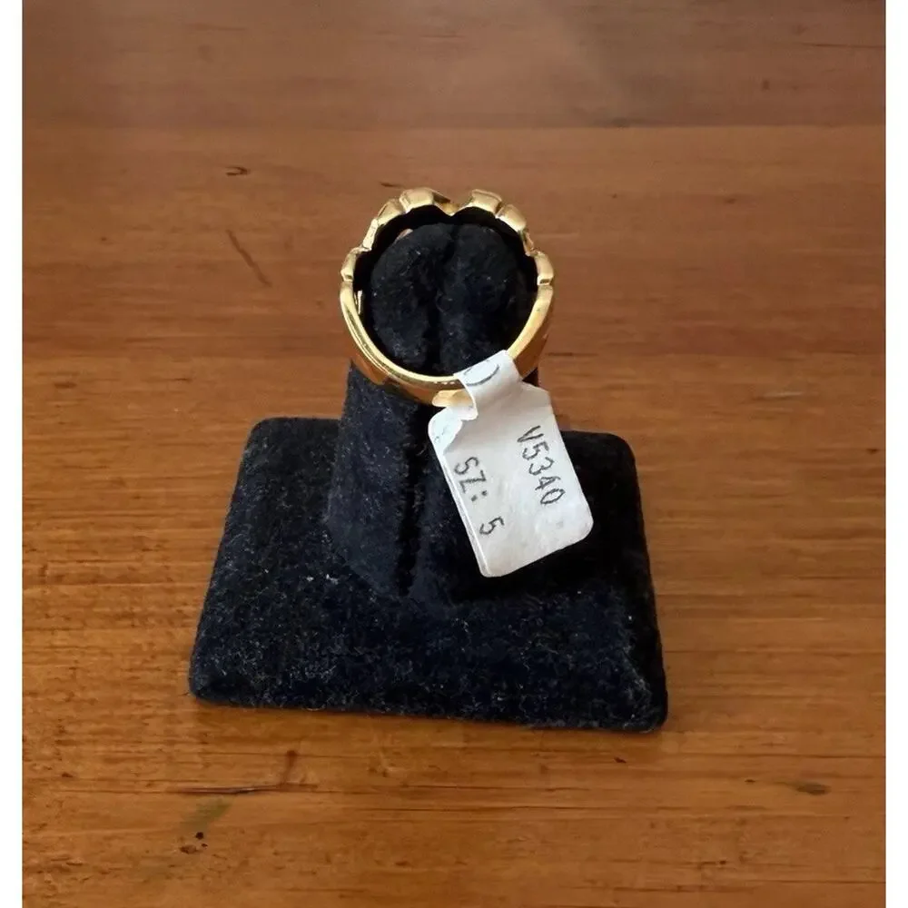 Vintage 18K HGE Gold Plated X Motif Austrian Crystal Ring Size 5 USA